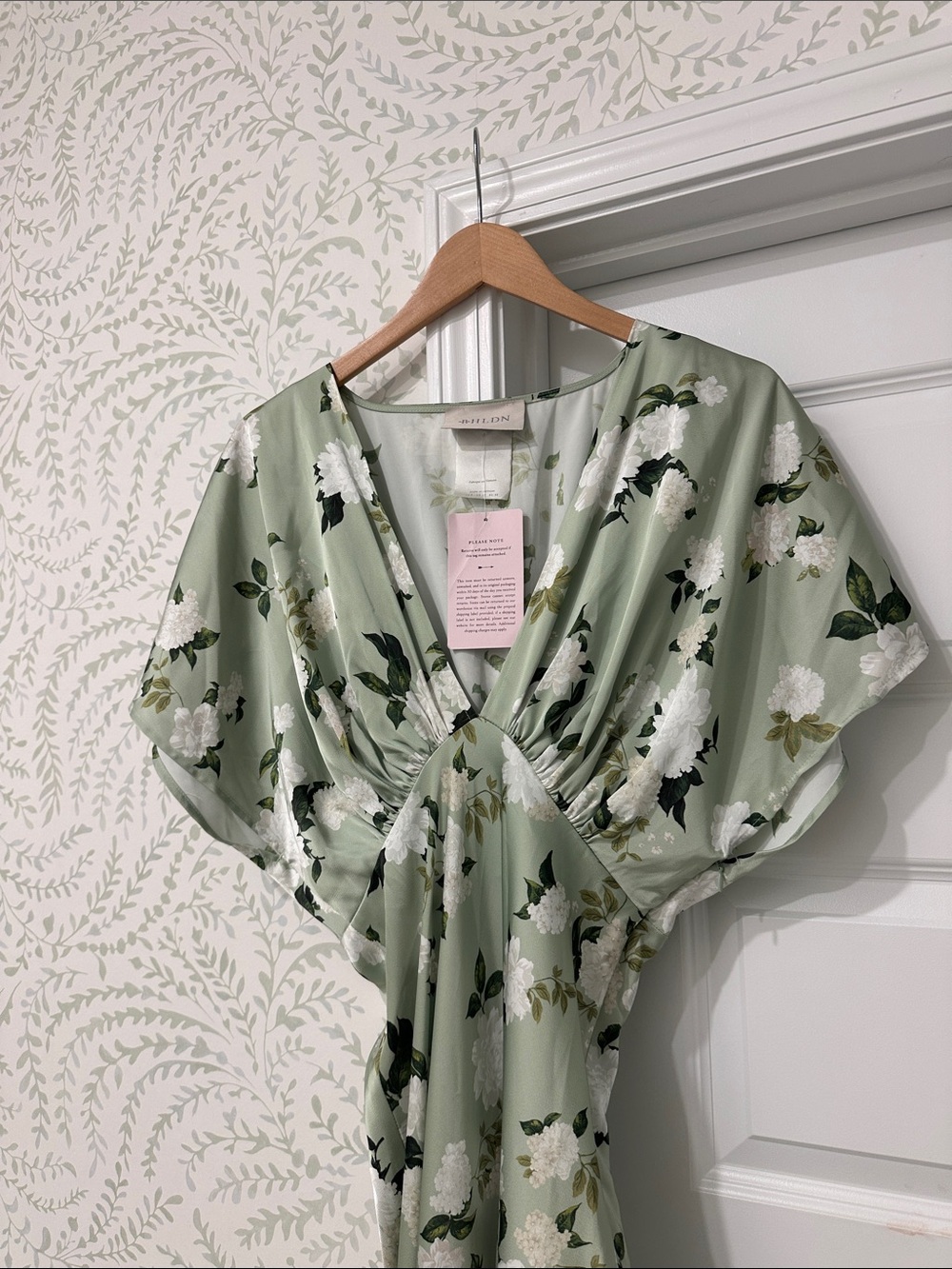 BHLDN Pale Sage Green Floral V-Neck Maxi Dress NWT - Picture 5 of 6